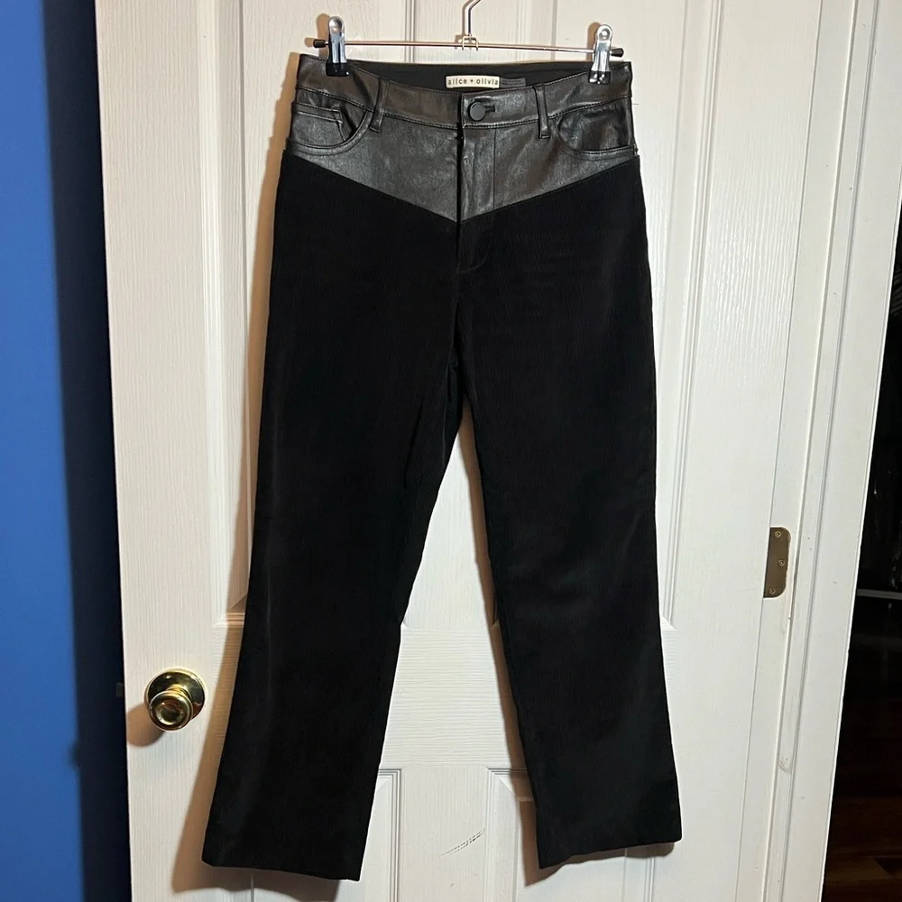 Alice + Olivia Lamb Skin & Corduroy Flare Jeans - Picture 1 of 7
